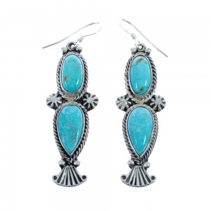 Native American Turquoise Sterling Silver Hook Dangle Earrings AX125980