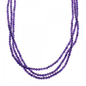 Native American Amethyst Sterling Silver 3-Strand Bead Necklace AX126055