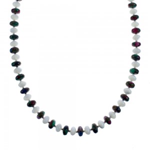 Native American Sterling Silver Mother of Pearl And Dragonblood Jasper Bead Necklace AX126078