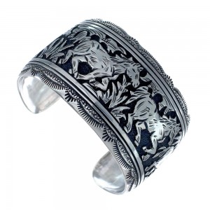 Authentic Sterling Silver Native American Horse Cuff Bracelet AX125904