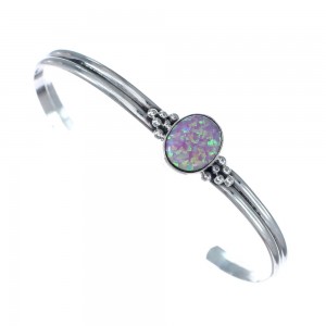 Pink Opal Sterling Silver Native American Cuff Bracelet AX125910