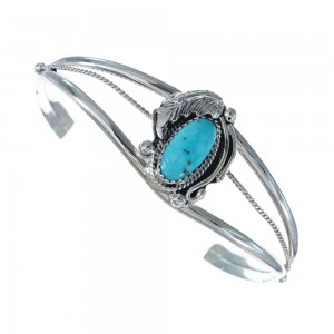 Native American Navajo Turquoise Leaf Sterling Silver Cuff Bracelet AX125899