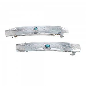 Sterling Silver And Turquoise Navajo Hair Barrettes JX125829