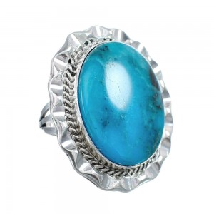 Authentic Sterling Silver Turquoise Navajo Hand Crafted Ring Size 5-1/2 AX126110