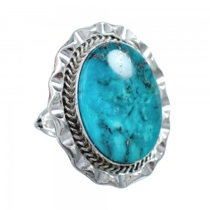 Authentic Sterling Silver Turquoise Navajo Hand Crafted Ring Size 7-3/4 AX126111