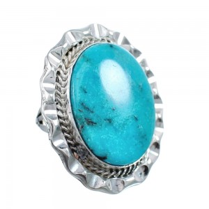 Authentic Sterling Silver Turquoise Navajo Hand Crafted Ring Size 7-3/4 AX126113