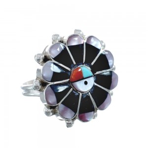 Zuni Sun and Flower Multicolor Multistone Inlay Ring Size 8-1/2 AX126149
