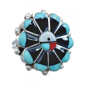 Zuni Sun and Flower Multicolor Multistone Inlay Ring Size 6-1/4 AX126155