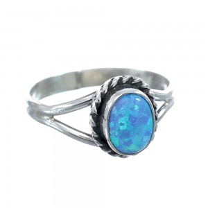 Native American Navajo Sterling Silver Blue Opal Ring Size 5 AX126131