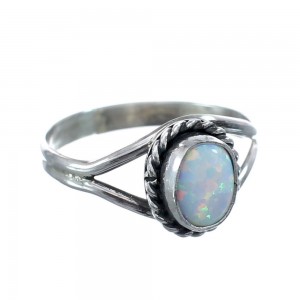 Native American Navajo Sterling Silver White Opal Ring Size 8-3/4 AX126136