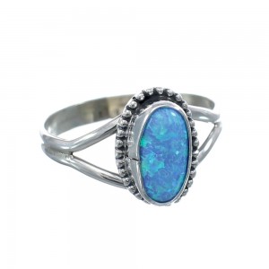 Native American Navajo Sterling Silver Blue Opal Ring Size 7-1/4 AX126138