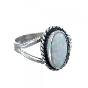 Native American Navajo Sterling Silver White Opal Ring Size 5 AX126139