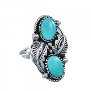 Navajo Sterling Silver And Turquoise Leaf Design Ring Size 6-3/4 AX126427