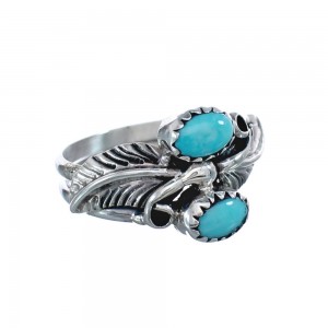Navajo Leaf Turquoise Genuine Sterling Silver Ring Size 6-3/4 AX126504