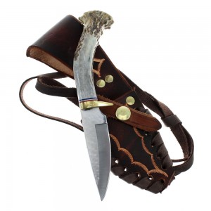 Hand Crafted Hunting Stag Knife Knife Ken Richardson Carve 7-1/2" JX126210