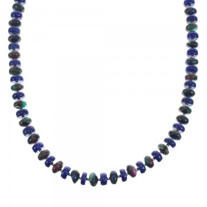 Native American Lapis and Bloodstone Sterling Silver Bead Necklace JX126961
