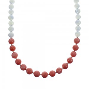 Sterling Silver Pink Coral and Mother of Pearl Bead Necklace JX126893