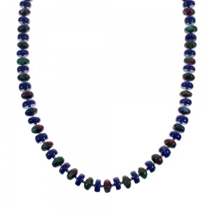 Native American Lapis and Bloodstone Sterling Silver Bead Necklace JX126881