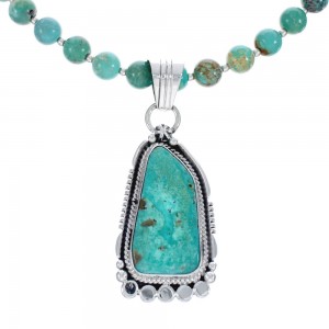 Native American Turquoise Sterling Silver Bead Pendant Necklace JX126871