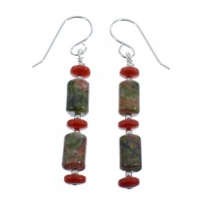 Native American Coral and Jasper Sterling Silver Bead Earrings JX126899
