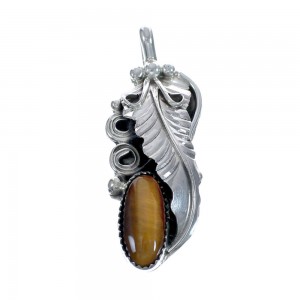 Tiger Eye And Sterling Silver Navajo Leaf Pendant JX126415