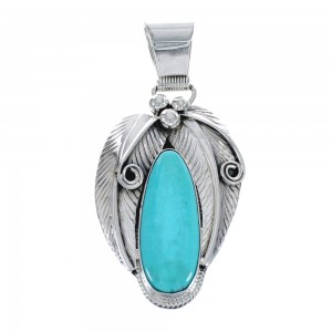 Turquoise Leaf Sterling Silver Native American Pendant JX126357