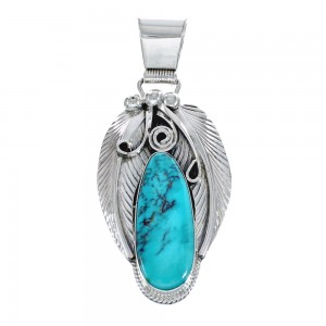 Turquoise Leaf Sterling Silver Native American Pendant JX126362
