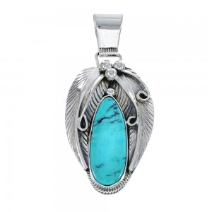 Turquoise Leaf Sterling Silver Native American Pendant JX126364