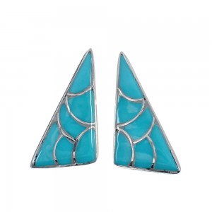 Zuni Turquoise Inlay Sterling Silver Post Earrings JX126388