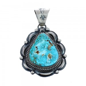 Native American Authentic Kingman Turquoise Sterling Silver Pendant JX126678