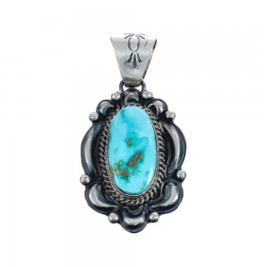 Native American Authentic Turquoise Sterling Silver Pendant JX126682