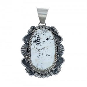 Native American Authentic White Buffalo Turquoise Sterling Silver Pendant JX126695