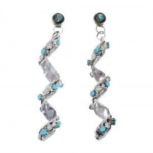 Turquoise Zuni Sterling Silver Post Dangle Earrings JX126817