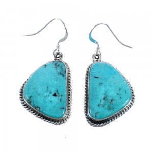 Navajo Authentic Sterling Silver Turquoise Hook Dangle Earrings JX126787