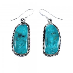 Navajo Authentic Sterling Silver Turquoise Hook Dangle Earrings JX126794