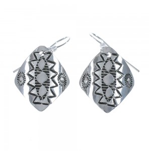 Native American Genuine Sterling Silver Hook Dangle Earrings JX126799