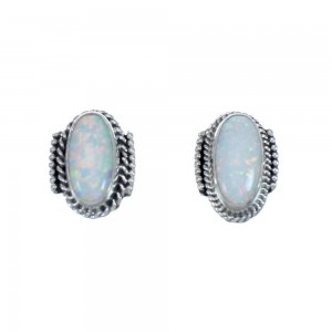 Native American Sterling Silver Opal Post Stud Earrings JX126831