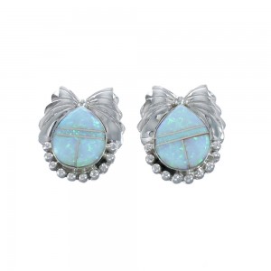 Native American Blue Opal Sterling Silver Post Earrings AX126167
