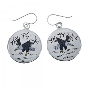 Native American Navajo Multicolor Sterling Silver Eagle Hook Dangle Earrings AX126176