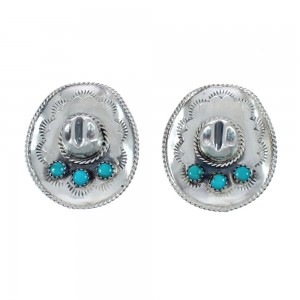 Turquoise American Indian Genuine Sterling Silver Cowboy Hat Post Stud Earrings AX126164