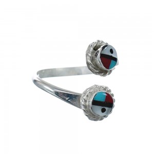 Silver Zuni Multicolor Inlay Sun Adjustable Ring Size 8, 9, 10 AX126983