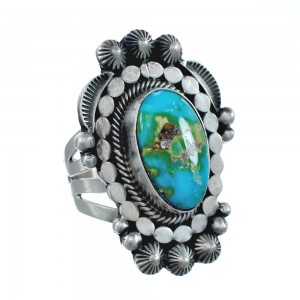 Native American Genuine Sterling Silver And Turquoise Ring Size 8-1/4 AX126909