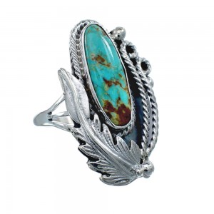 Turquoise And Sterling Silver Scalloped Leaf Navajo Ring Size Size 8-3/4 AX126234