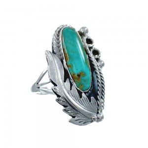Turquoise And Sterling Silver Scalloped Leaf Navajo Ring Size Size 9-1/4 AX126237