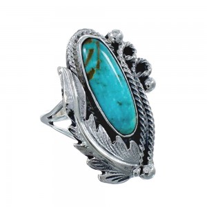 Turquoise And Sterling Silver Scalloped Leaf Navajo Ring Size Size 8-3/4 AX126241