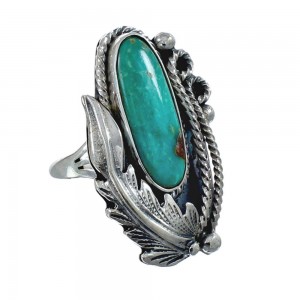 Turquoise And Sterling Silver Scalloped Leaf Navajo Ring Size Size 6-3/4 AX126243