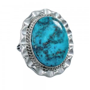 Native American Sterling Silver Turquoise Hand Crafted Ring Size 8-3/4 AX126247