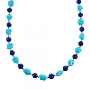 Sleeping Beauty Turquoise Lapis Sterling Silver Native American Bead Necklace JX127139