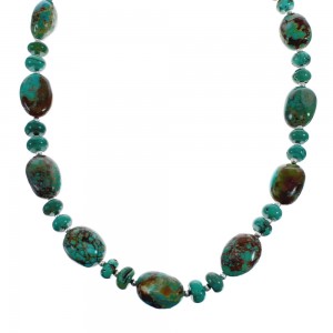 Native American Turquoise Sterling Silver Bead Necklace JX127124