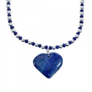 Lapis Sterling Silver Native American Bead Heart Pendant Necklace JX127166